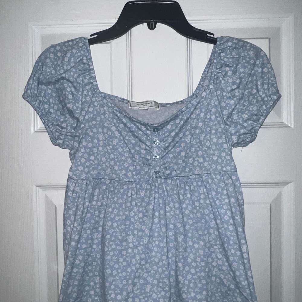 Whimsical & Dainty Blue Floral Puff Sleeve Blouse